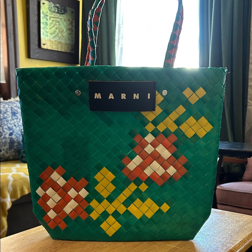 Marni Green and Multicolor Woven Tote